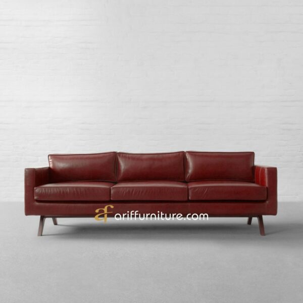 Vintage Leather Sofa Minimallis 3 Seater Kayu